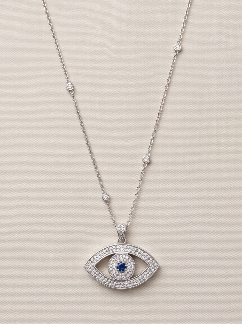 Sterling Silver Blue Sapphire Evil Eye Pendant Necklace